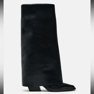 Zara Black Leather Gator Boot
